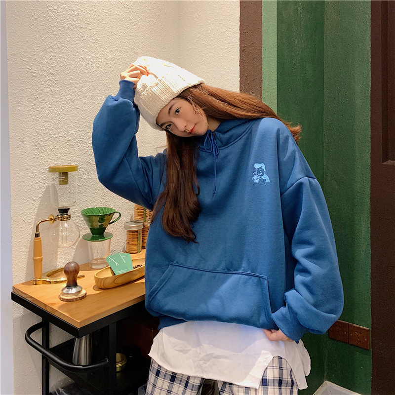 新款卫衣女INS韩版宽松BF风咖啡学生休闲连帽加绒外套服