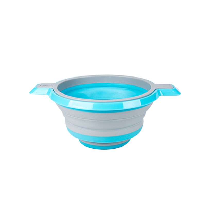 维多巧具二合一折叠滤水篮塑料圆形厨房水果洗菜篮北欧风格便携可大可小：蓝色