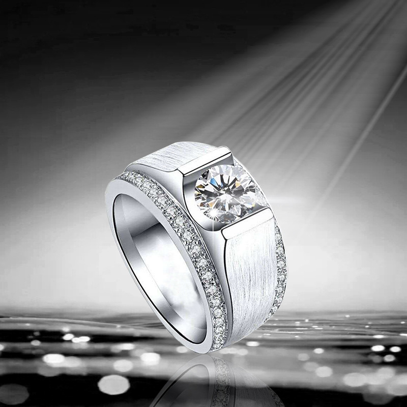 新款D色1克拉男戒指18K钻石戒指