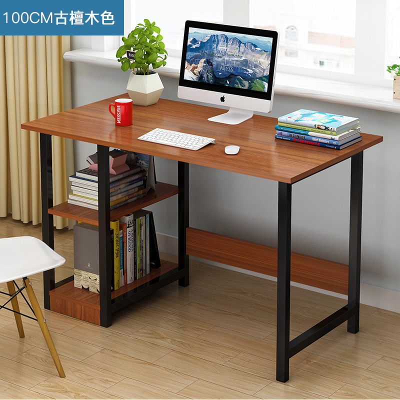 电脑桌台式家用简约组装单人学生宿舍书桌简易经济型小桌子卧室：100CM古檀木色