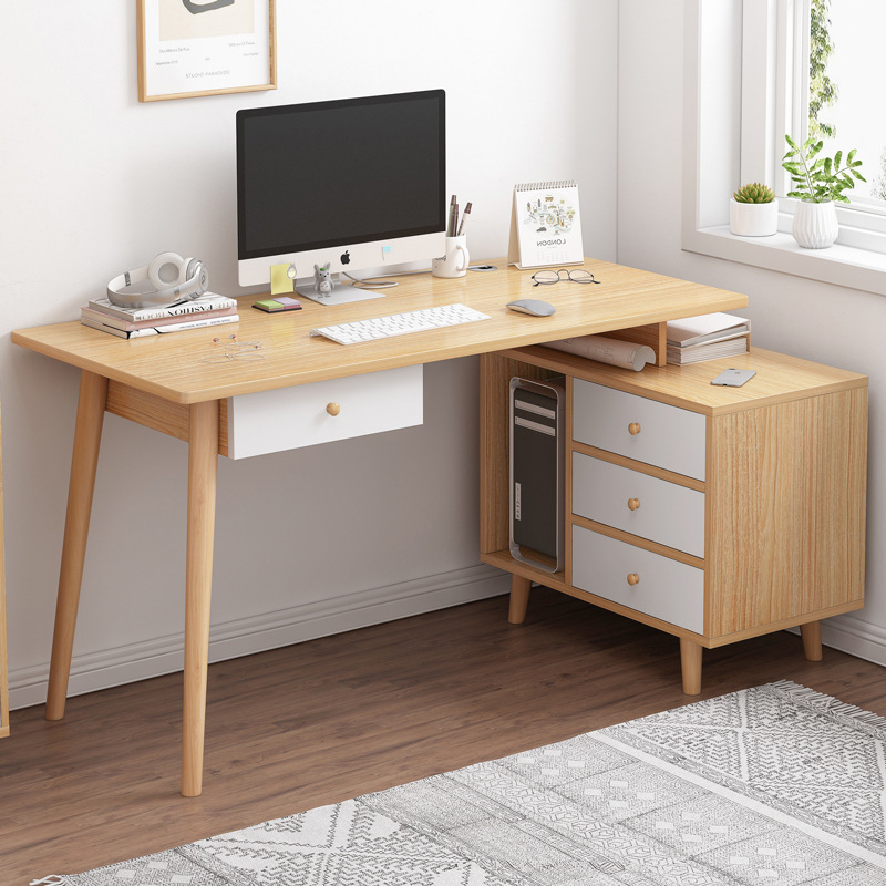 书桌卧室转角书架组合拐角实木桌子简约现代办公桌家用台式电脑桌