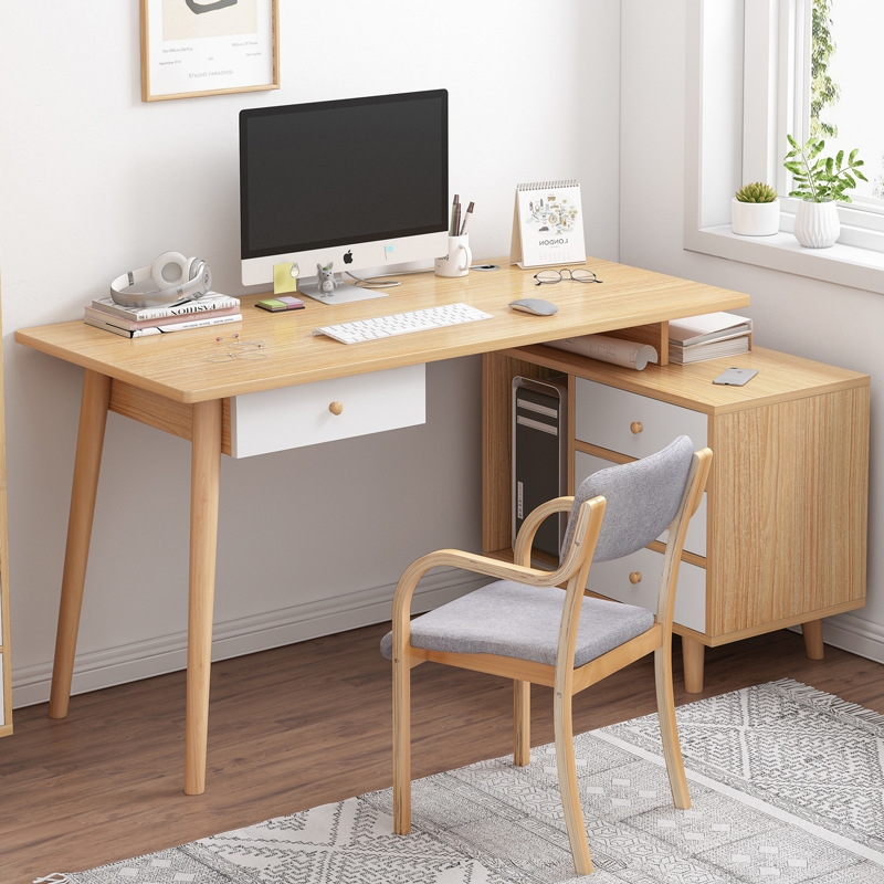 书桌卧室转角书架组合拐角实木桌子简约现代办公桌家用台式电脑桌