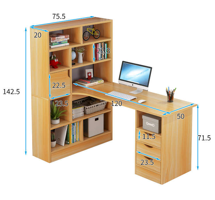 转角书桌书架组合书柜一体简约家用电脑桌子带抽屉卧室学生写字台