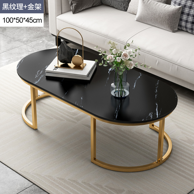 茶几小户型家用客厅多功能简易迷你沙发边几现代简约创意轻奢角几：黑纹理+金架100×50