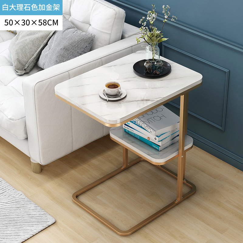 茶几小户型家用客厅多功能简易迷你沙发边几现代简约创意轻奢角几：白色大理石金色框架0