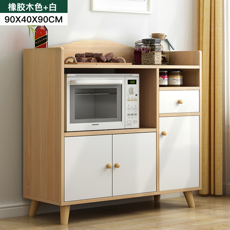 现代简约餐边柜多功能储物柜子带门北欧简易厨房经济型柜子：90x40x90-橡胶木色+白