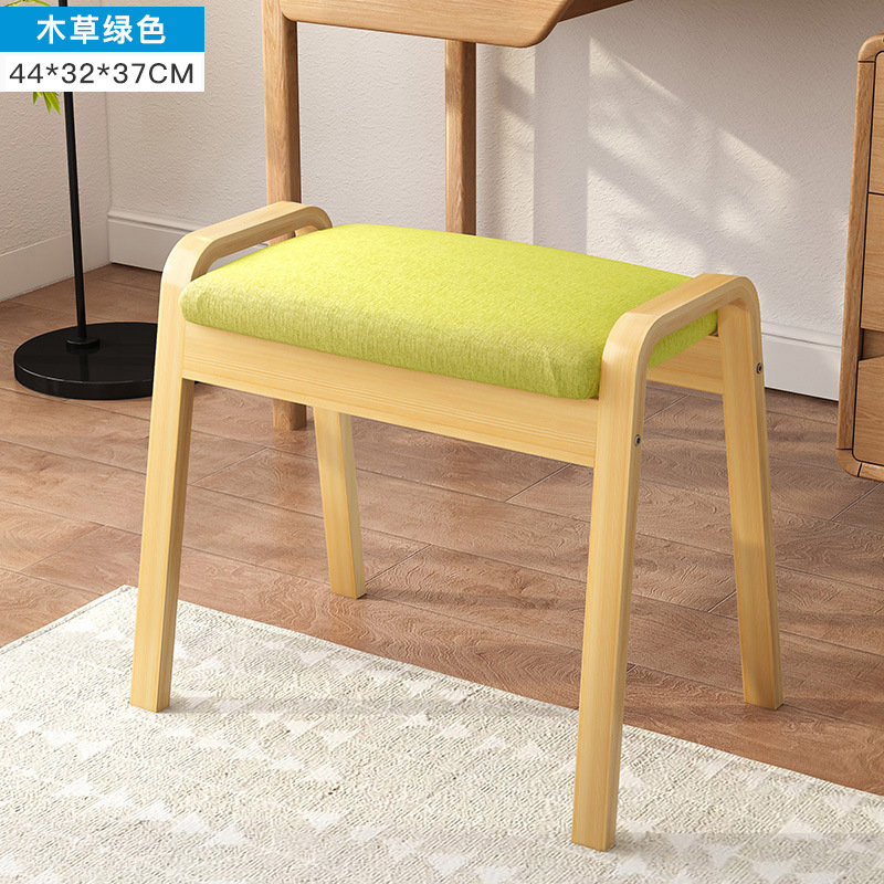 小方凳子时尚创意现代化妆凳子简约实木椅子家用餐凳成人布艺矮凳：木草绿