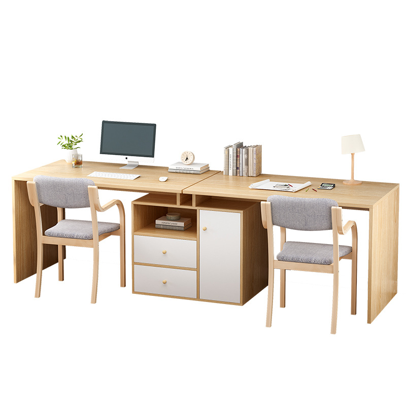 书桌可伸缩电脑桌台式家用书架书柜一体组合学习双人桌子卧室书房