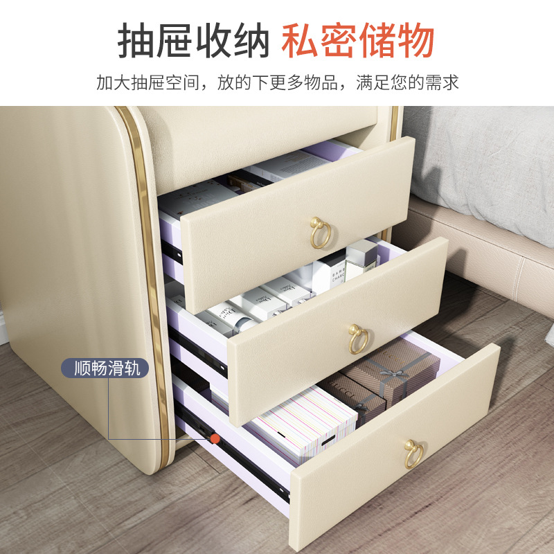 床头柜现代轻奢欧式简约免安装卧室床边柜皮质整装小型储物收纳柜