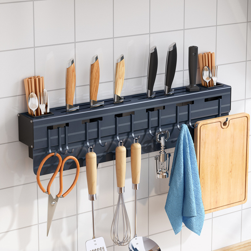 厨房置物架壁挂免打孔铝制刀挂架厨房用品大全多功能厨具收纳架