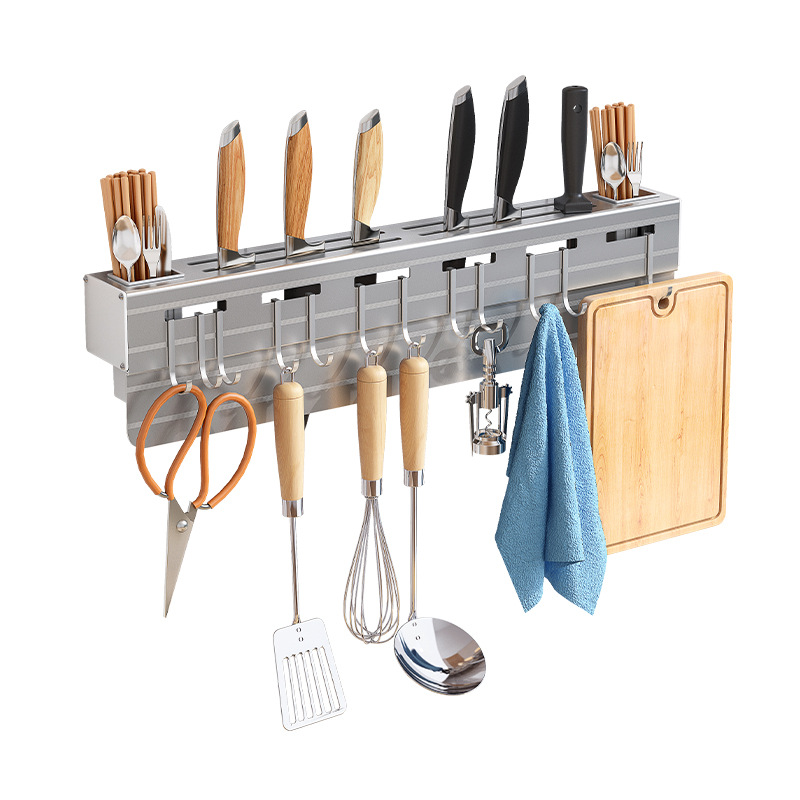 厨房置物架壁挂免打孔铝制刀挂架厨房用品大全多功能厨具收纳架
