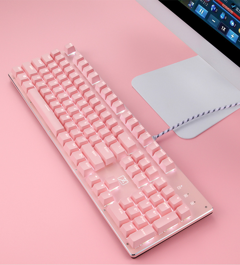 新盟X10蒸汽朋克键盘可爱粉色真机械键盘青轴游戏台式电脑女生：X9粉色普通方形版