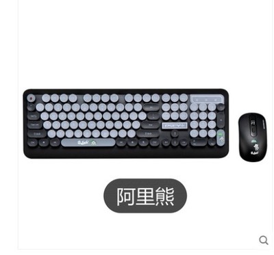 都市方圆K68复古圆形无线键盘鼠标套装卡通时尚无线键鼠套装新款：黑色