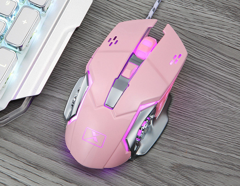 新盟机械蛇M322牧马人机械游戏电竞台式电脑女生粉色游戏USB鼠标