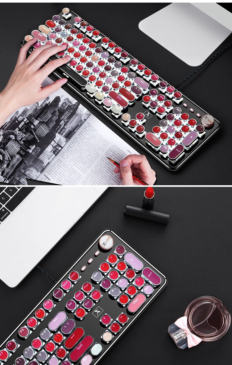 新盟K520真机械口红键盘牧马人网红朋克复古笔记本电脑台式键盘