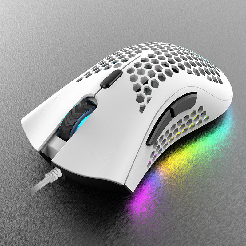 蝰蛇RGB宏定义洞洞游戏鼠标电竞吃鸡lol有线办公商务笔记本鼠标：白色