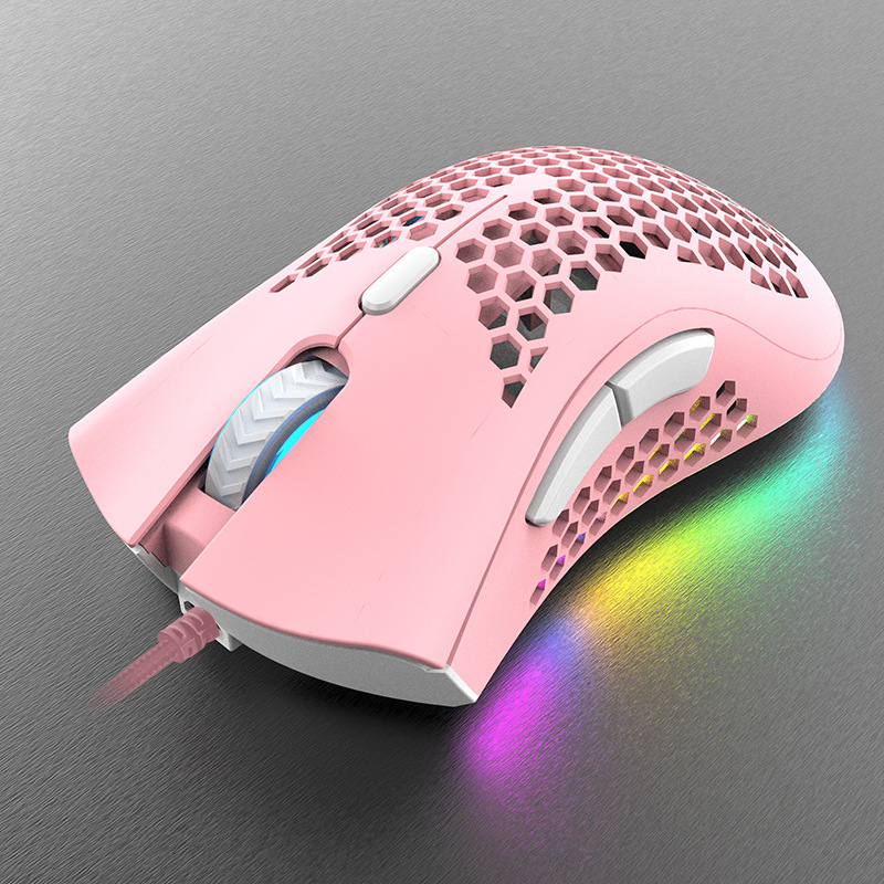 蝰蛇RGB宏定义洞洞游戏鼠标电竞吃鸡lol有线办公商务笔记本鼠标：粉色
