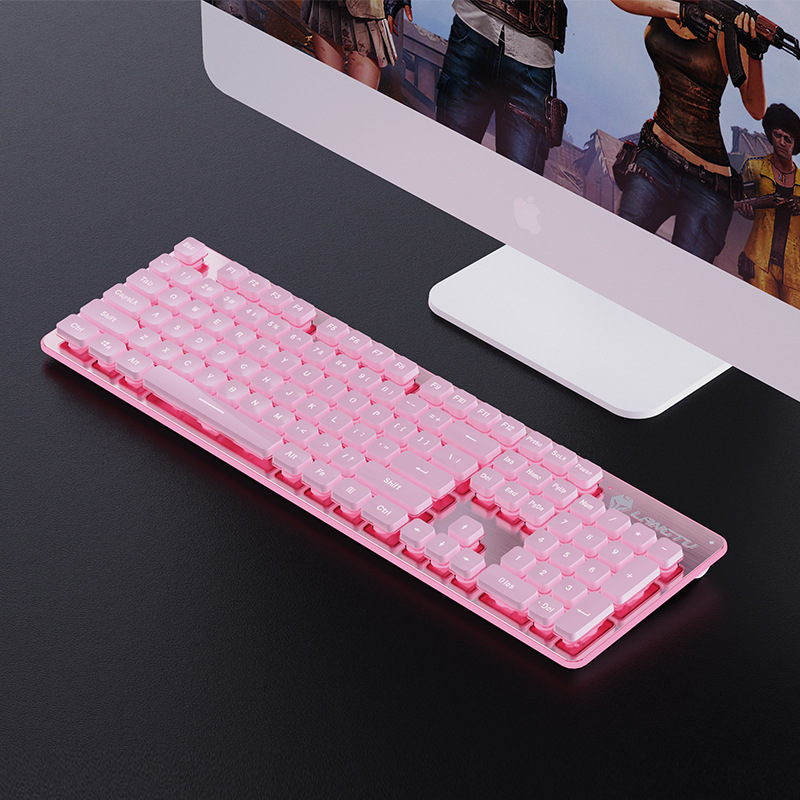 无线键盘鼠标套装游戏办公家用静音真机械手感笔记本电脑键鼠套装：粉色-白光