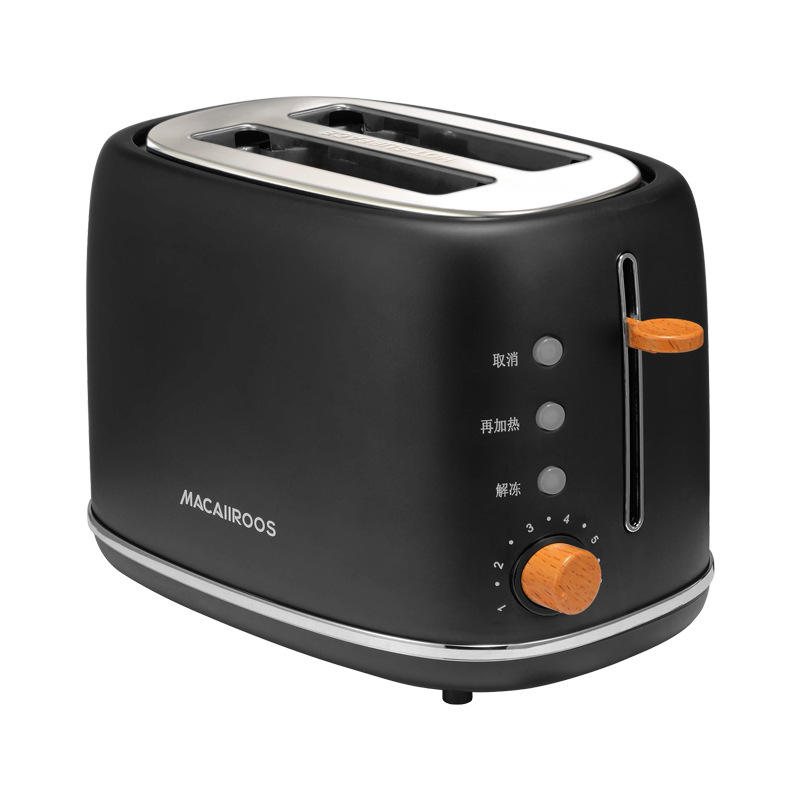 迈卡罗烤面包机家用多功能早餐机小型多士炉压加热全自动土吐司机：黑色
