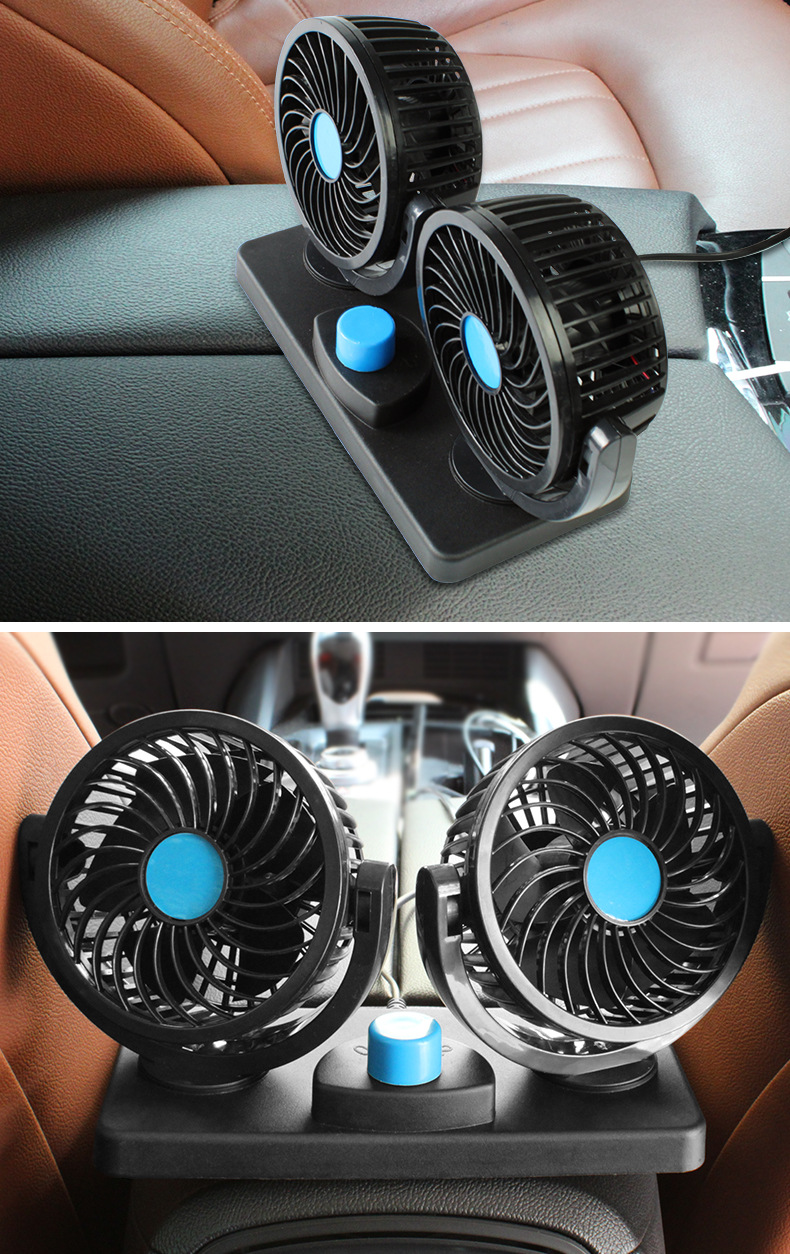 迷你车载风扇12V24V车内USB小风扇三挡换风汽车用品 汽车双头风扇