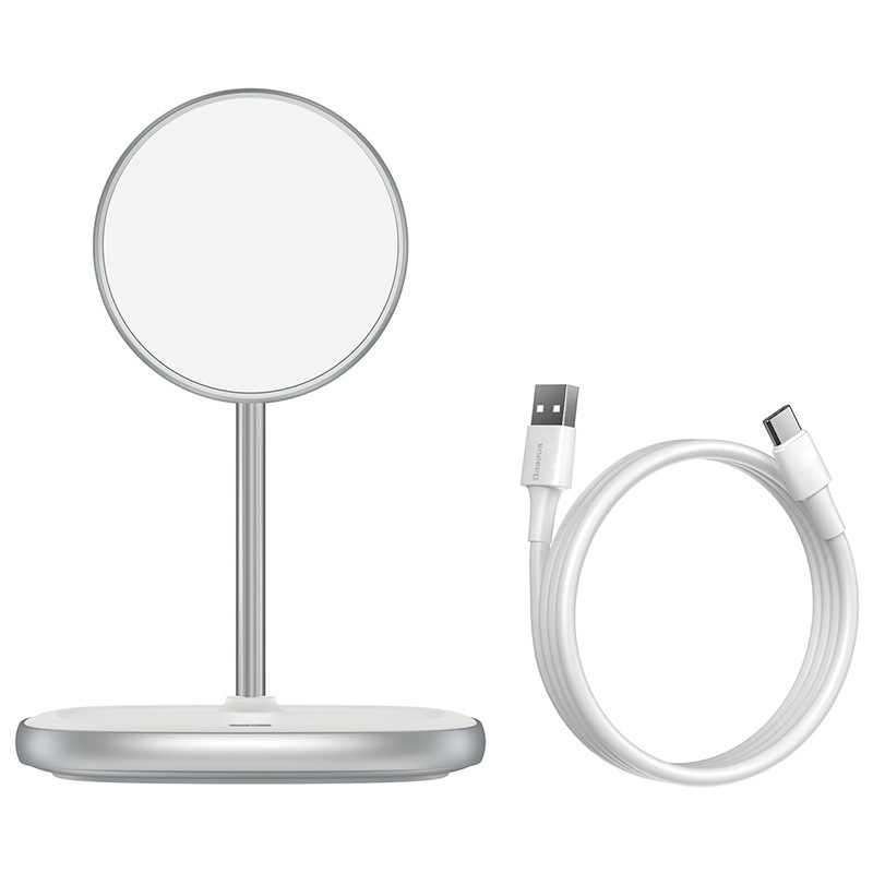 倍思 15W天鹅磁吸桌面支架无线充电器iPhone 12多功能手机支架：白色