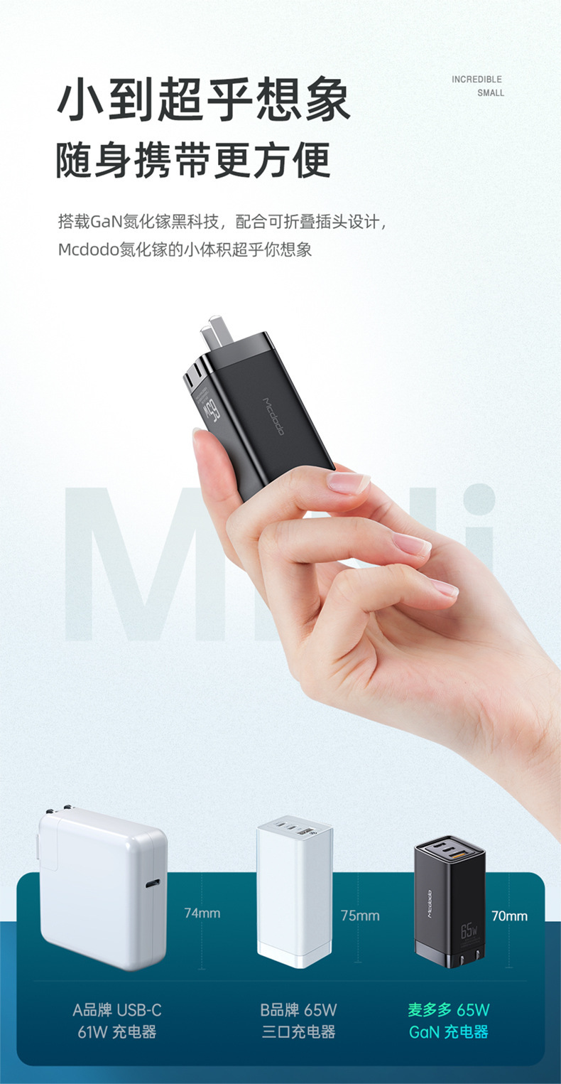 麦多多65W氮化镓充电器GAN充电头手机笔记本QC超级快充电源适配器