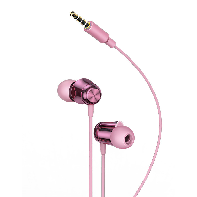 3.5通用线控带唛有线耳机入耳式重低音立体声耳机动圈式耳塞：粉色
