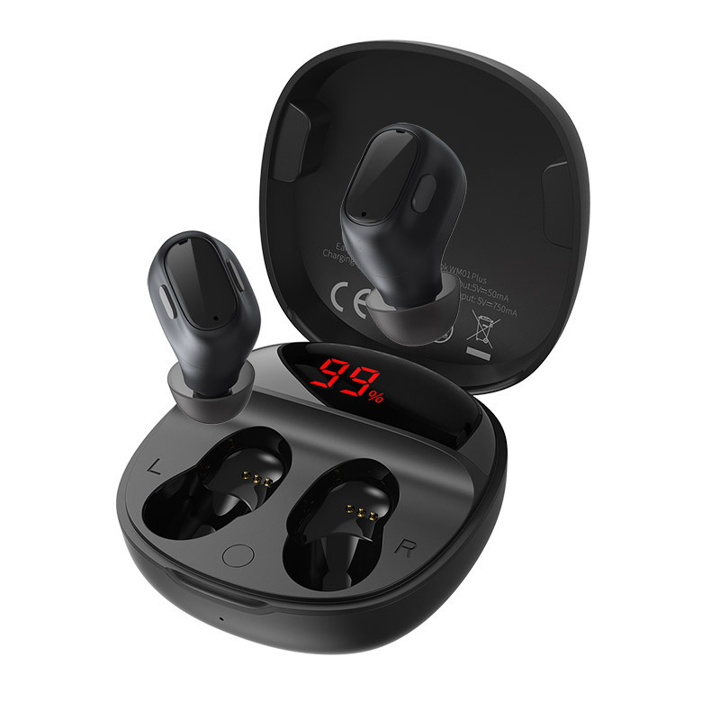 Encok TWS真无线蓝牙耳机可拆卸挂耳式数显入耳式无线充耳机：（豆状Mini版+数显大容量）黑色