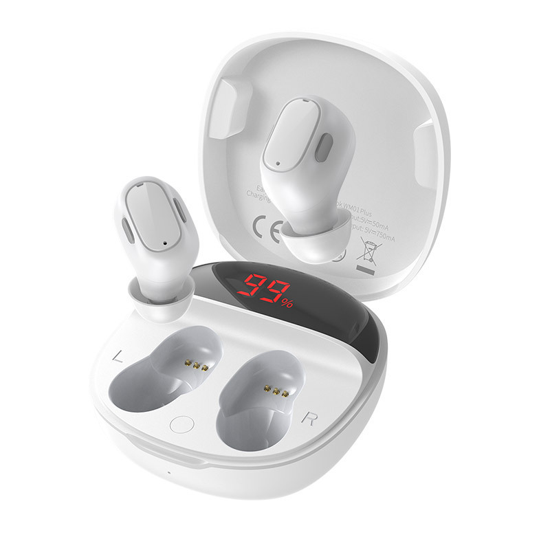 Encok TWS真无线蓝牙耳机可拆卸挂耳式数显入耳式无线充耳机：（豆状Mini版+数显大容量）白色