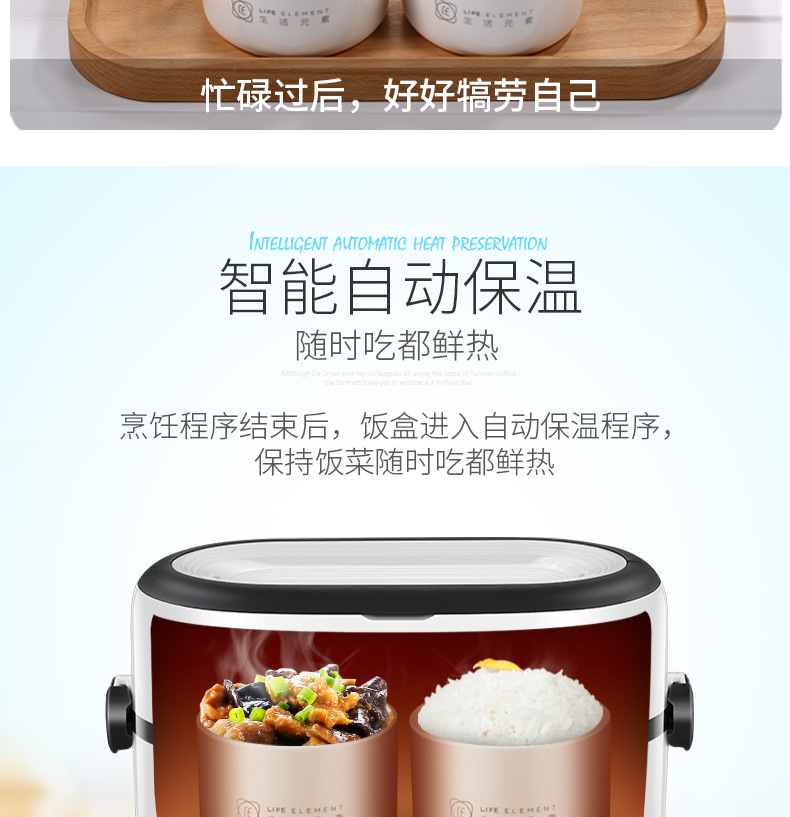 智能预约定时生活元素电热饭盒 双层四陶瓷保鲜内胆 煮饭热菜饭盒