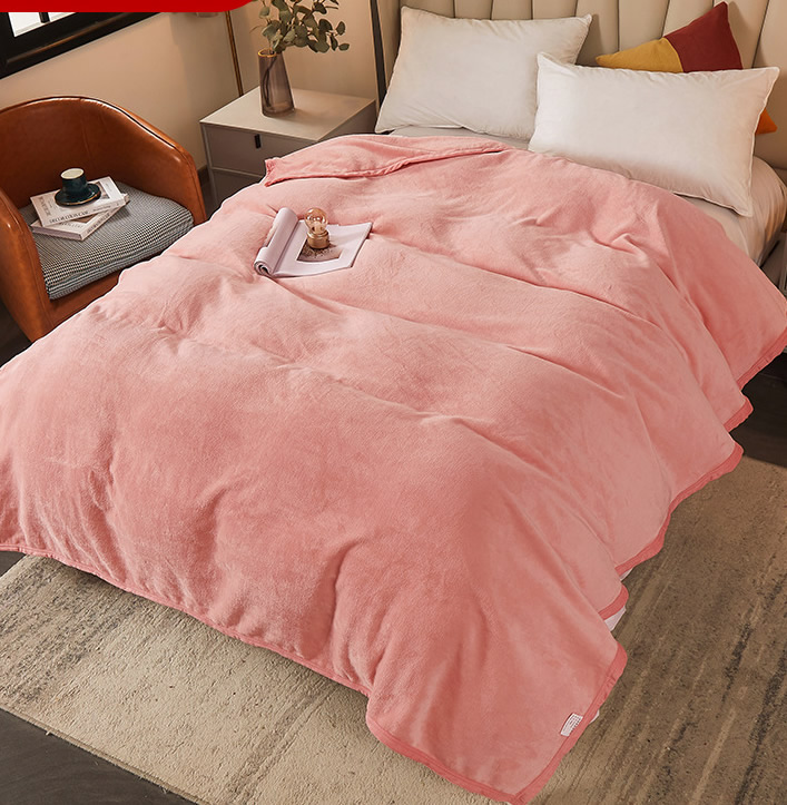 法兰珊瑚绒加厚毛毯冬季加绒床单办公室午睡保暖毛毯：粉色