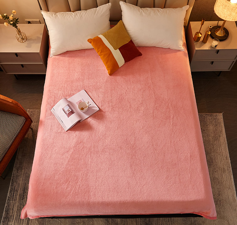 保暖珊瑚绒毯纯色法兰绒毛毯包边单层双面绒春秋薄绒毯子床单：北欧粉