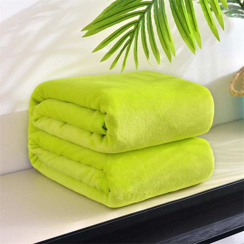 加厚纯色空调毯春夏季法莱绒毛毯儿童小毯子午睡毯盖毯：青果绿