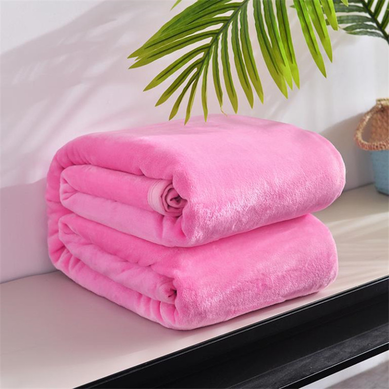 加厚纯色空调毯春夏季法莱绒毛毯儿童小毯子午睡毯盖毯：霓虹粉