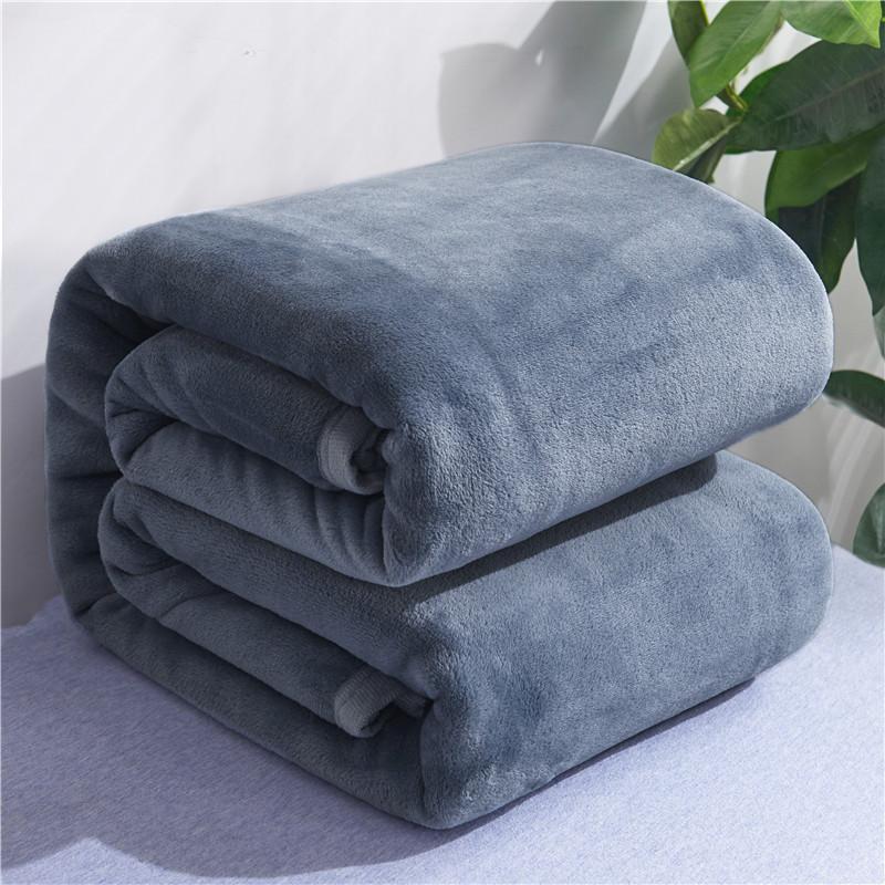 加厚纯色空调毯春夏季法莱绒毛毯儿童小毯子午睡毯盖毯：灰蓝色