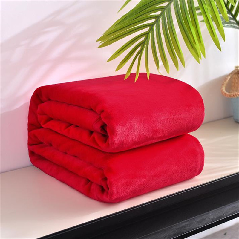 加厚纯色空调毯春夏季法莱绒毛毯儿童小毯子午睡毯盖毯：红色