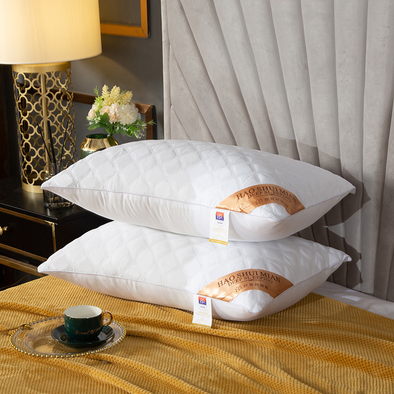 新款羽丝棉枕头家用宾馆单人枕芯柔软舒适靠枕：单边-三线格