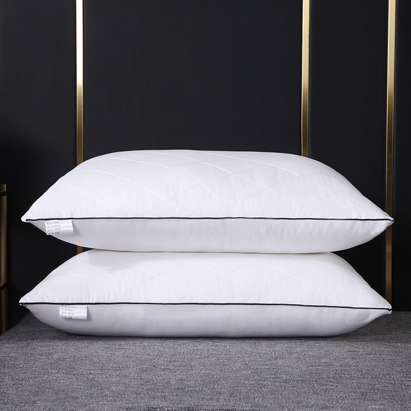 新款羽丝棉枕头家用宾馆单人枕芯柔软舒适靠枕：绗绣-白