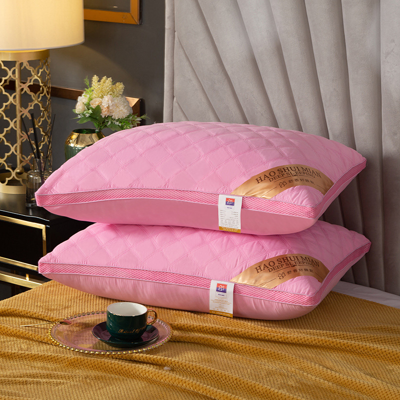 新款羽丝棉枕头家用宾馆单人枕芯柔软舒适靠枕：网边-粉