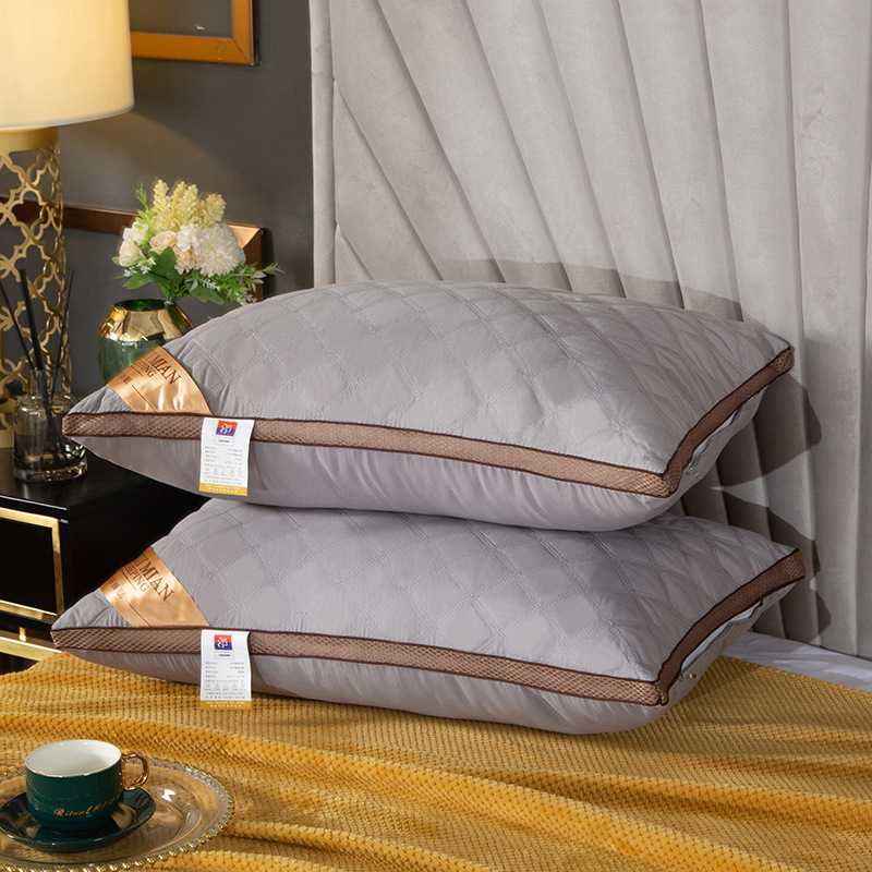 新款羽丝棉枕头家用宾馆单人枕芯柔软舒适靠枕：网边-灰