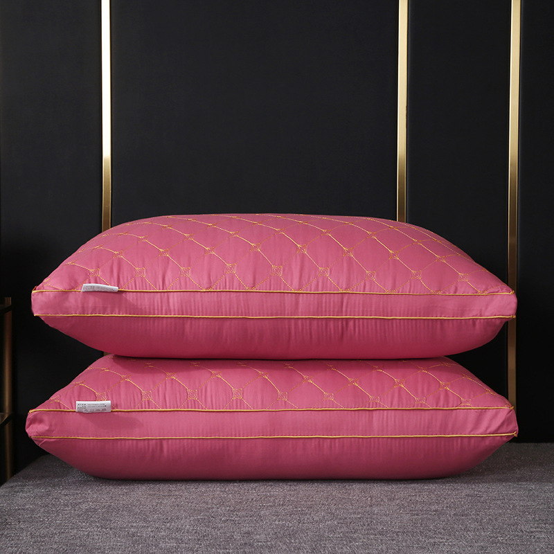 新款羽丝棉枕头家用宾馆单人枕芯柔软舒适靠枕：星星红