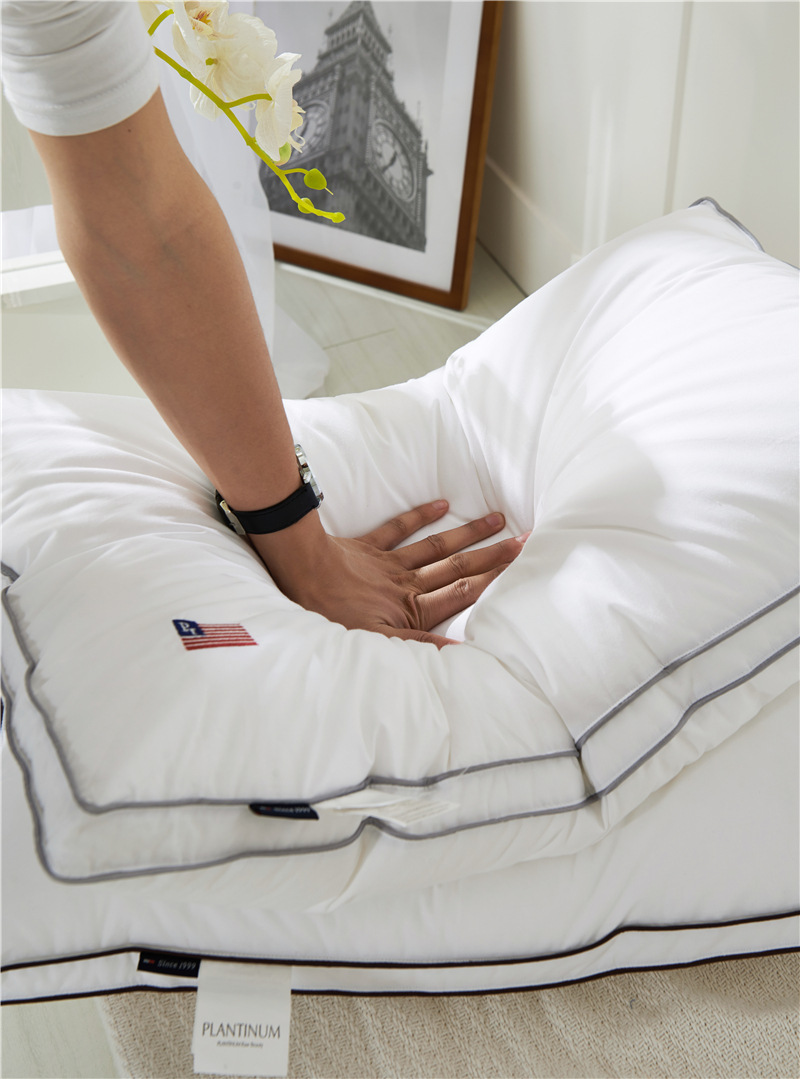 经典实用型 英伦刺绣枕芯全棉贡缎刺绣立体枕白色单人枕芯