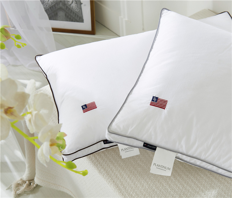 经典实用型 英伦刺绣枕芯全棉贡缎刺绣立体枕白色单人枕芯