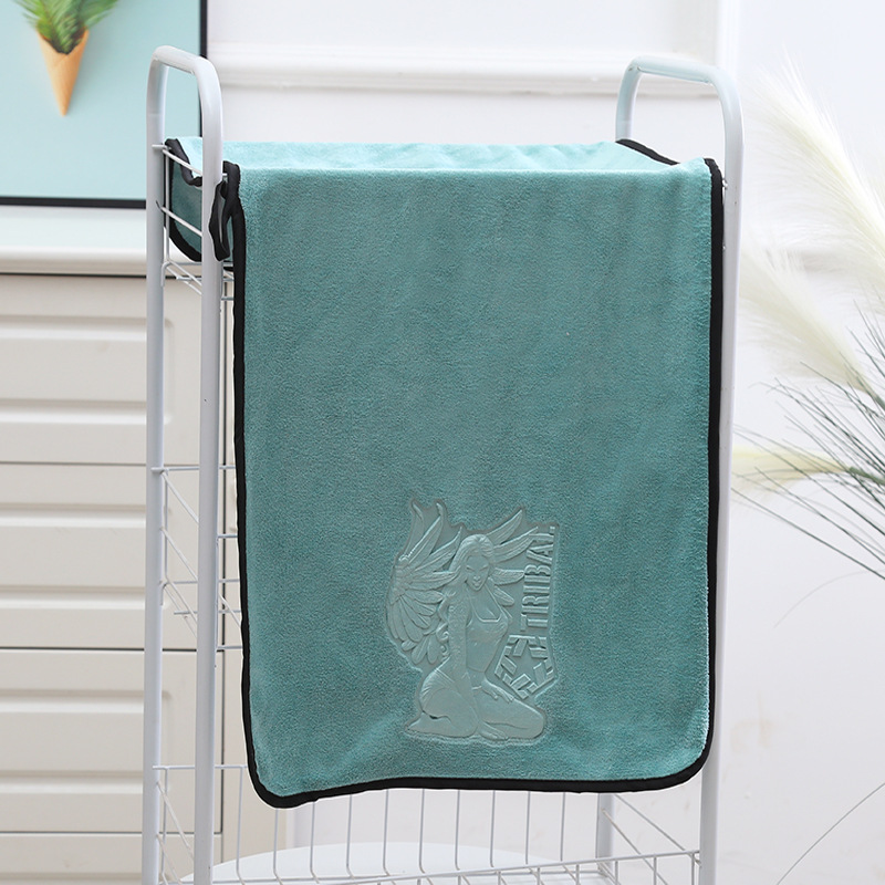 新款纤维毛巾35*75吸水面巾成人干发巾商超货源礼品毛巾：绿色