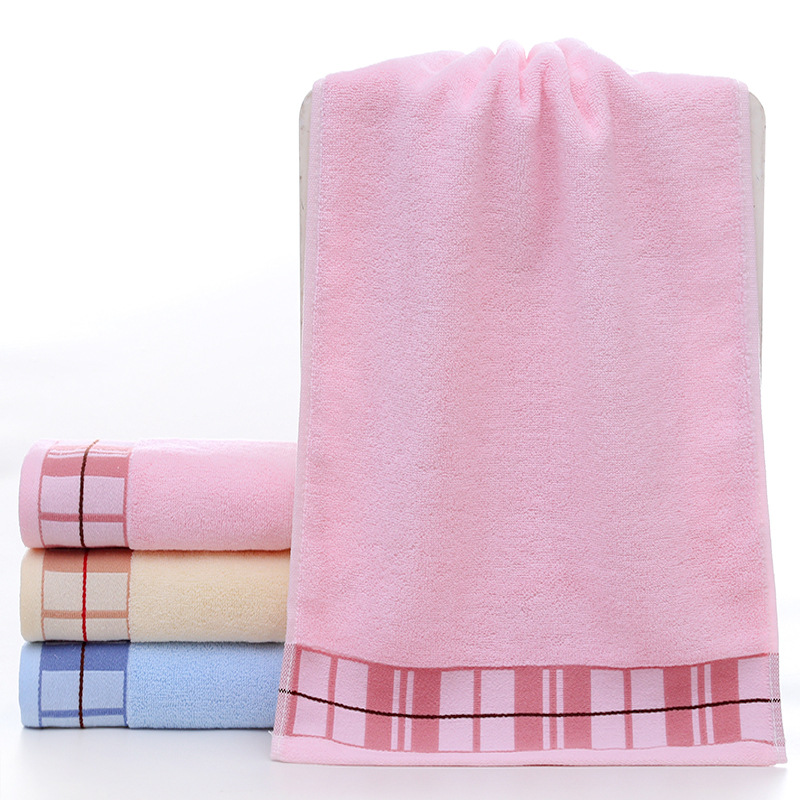 新款家居日用素色棉毛巾 吸水柔软成人洗脸巾钢琴条毛巾商超毛巾：粉色