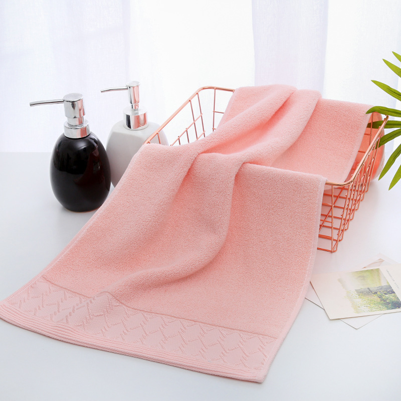 素色网格丝带毛巾 加厚柔软吸水成人居家面巾洗脸巾商超毛巾：粉色