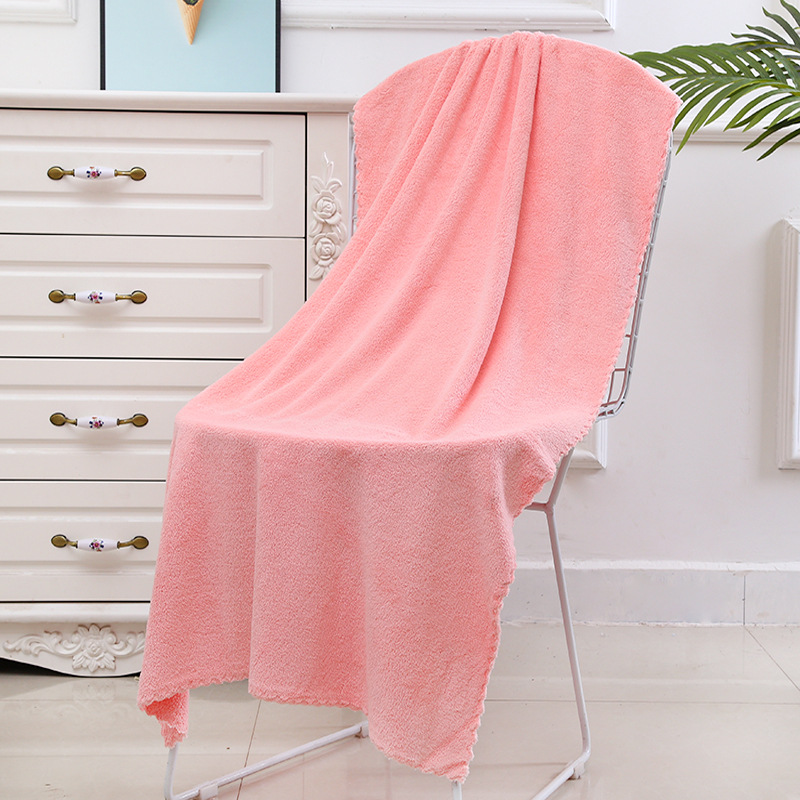 素色柔软吸水珊瑚绒浴巾 成人大毛巾沙滩巾：粉色