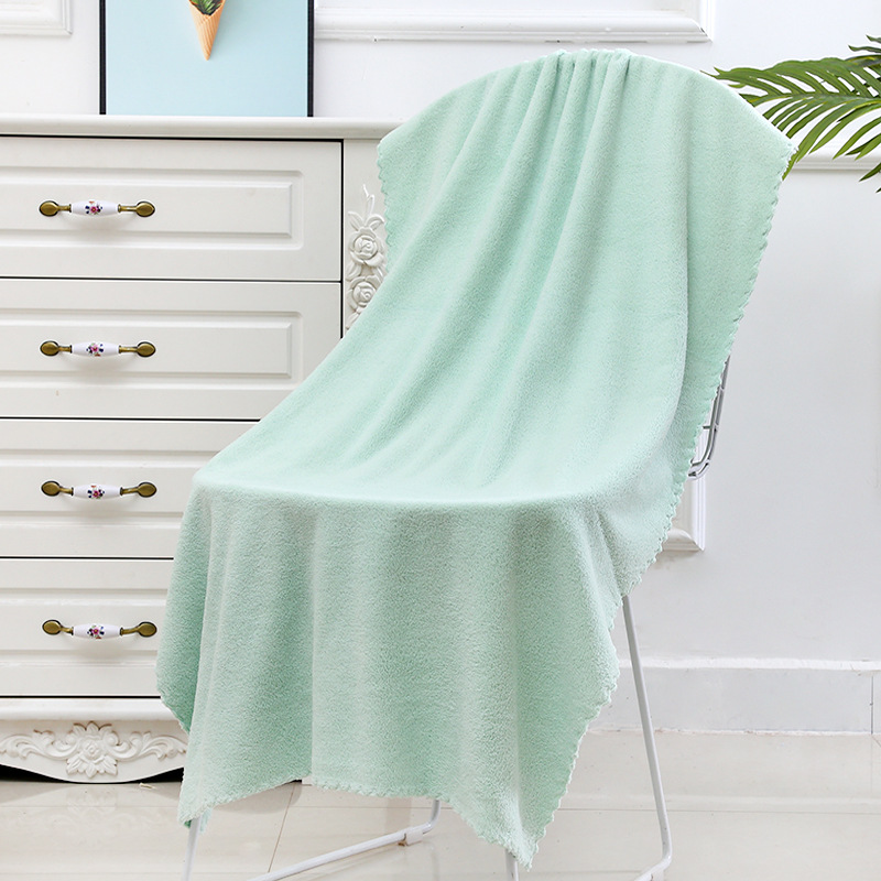 素色柔软吸水珊瑚绒浴巾 成人大毛巾沙滩巾：绿色