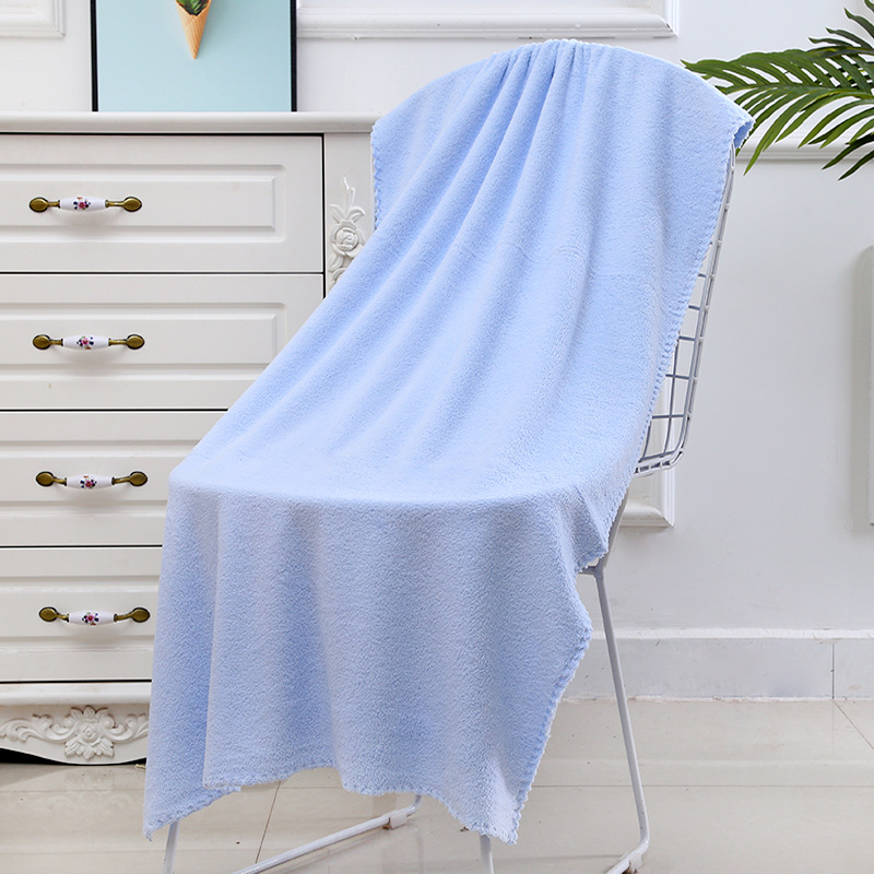 素色柔软吸水珊瑚绒浴巾 成人大毛巾沙滩巾：蓝色