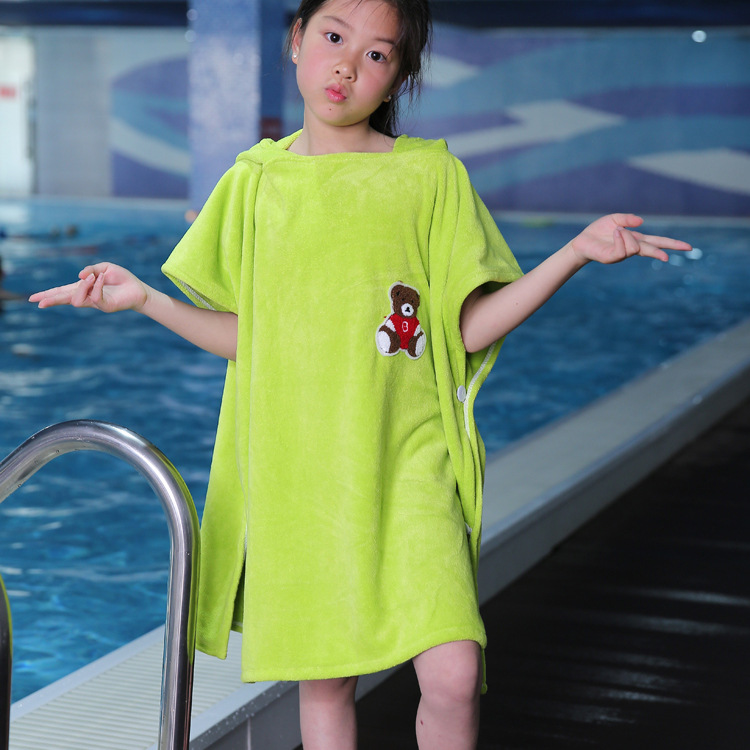 儿童浴裙 柔软舒适儿童家居服 定制中大童带帽游泳浴巾披风：浅绿色披风